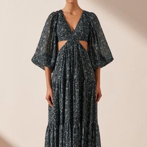 Shona Joy / Denis Pin Tuck Cutout Balloon Sleeve Midi Dress